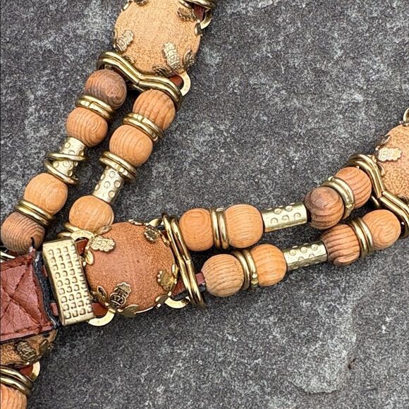 Vintage Beaded Brown Leather Women\'s Belt with Gold-Tone Accents main image 5